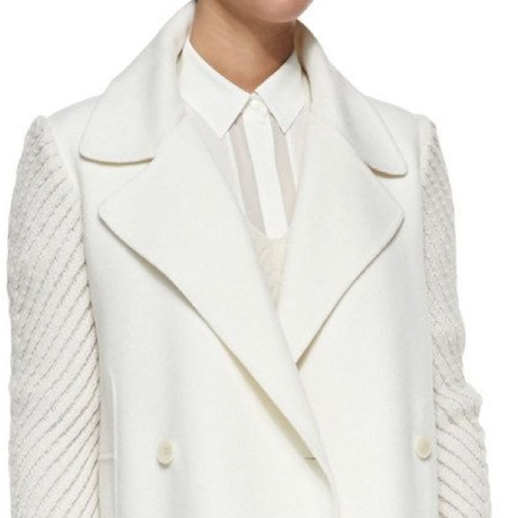 Vince cream wool double breasted coat with knit sleeves - XS - Picture 3 of 8
